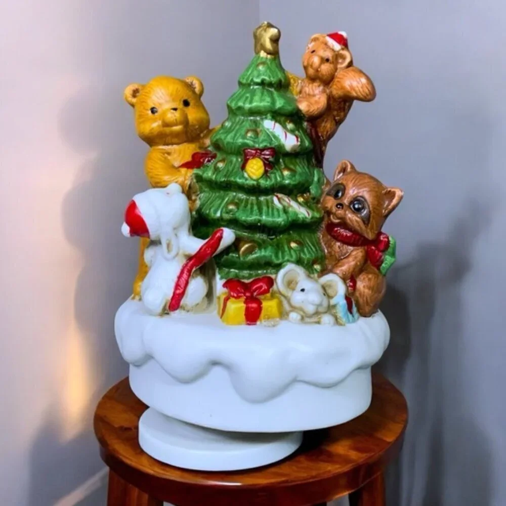 Vintage Music Box Forest Friends Rotating Figurine By Christmas Around The World